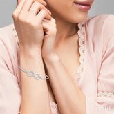 1/20 ctw Conjoined Hearts Round Cut Diamond Sterling Silver Lariat Bracelet